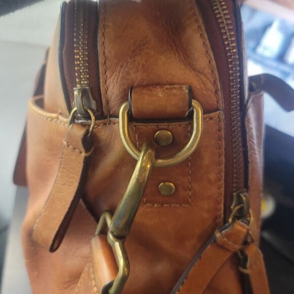 Fossil Haskell Double Zip Workbag Brown Leather FLAW - Picture 10 of 10